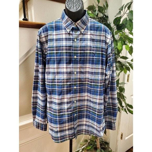Polo Ralph Lauren Men Blue Polyester Collared Long Sleeve Buttons Down Shirt XL - Picture 1 of 11